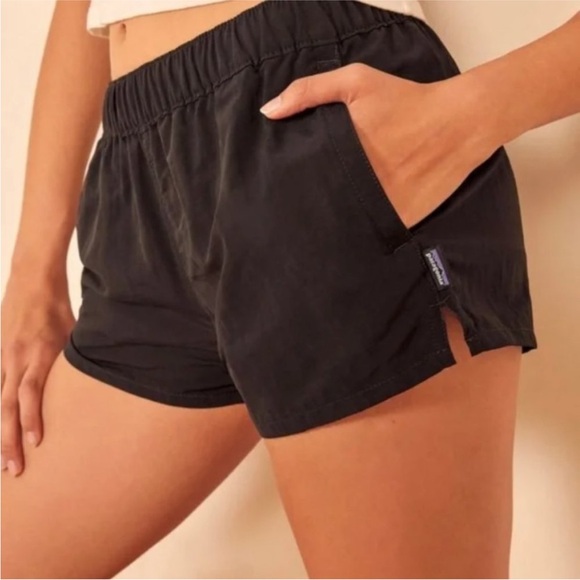 Patagonia Pants - Patagonia Women Solid Black Barely Baggies 2.”Nylon Drawstring Shorts Sz S